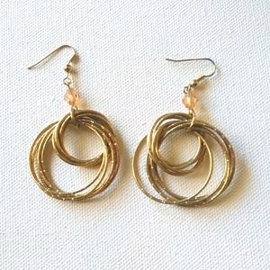 Multi-Hoop Gold Earrings w Pink Crystal